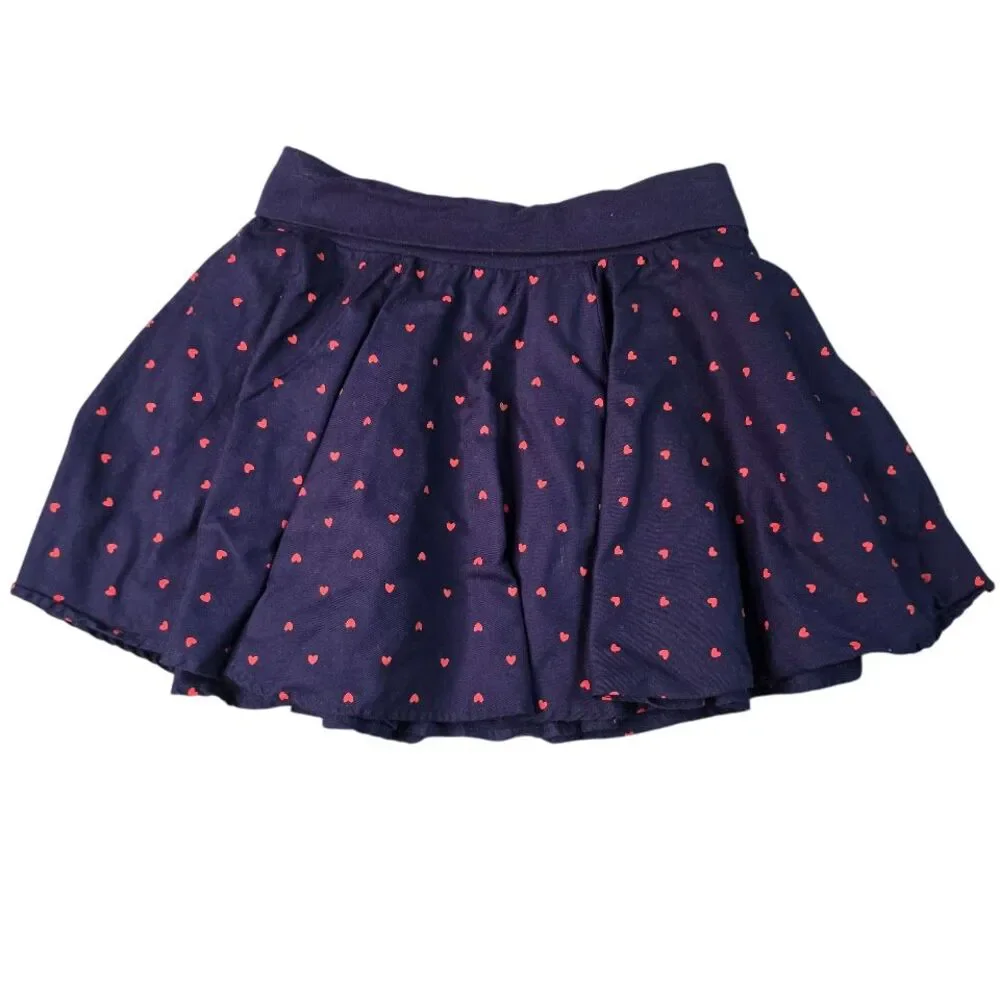 Gymboree Girls Navy Lined Flare Skirt 12 Red Love Hearts Stretch‎ Twirl Layered